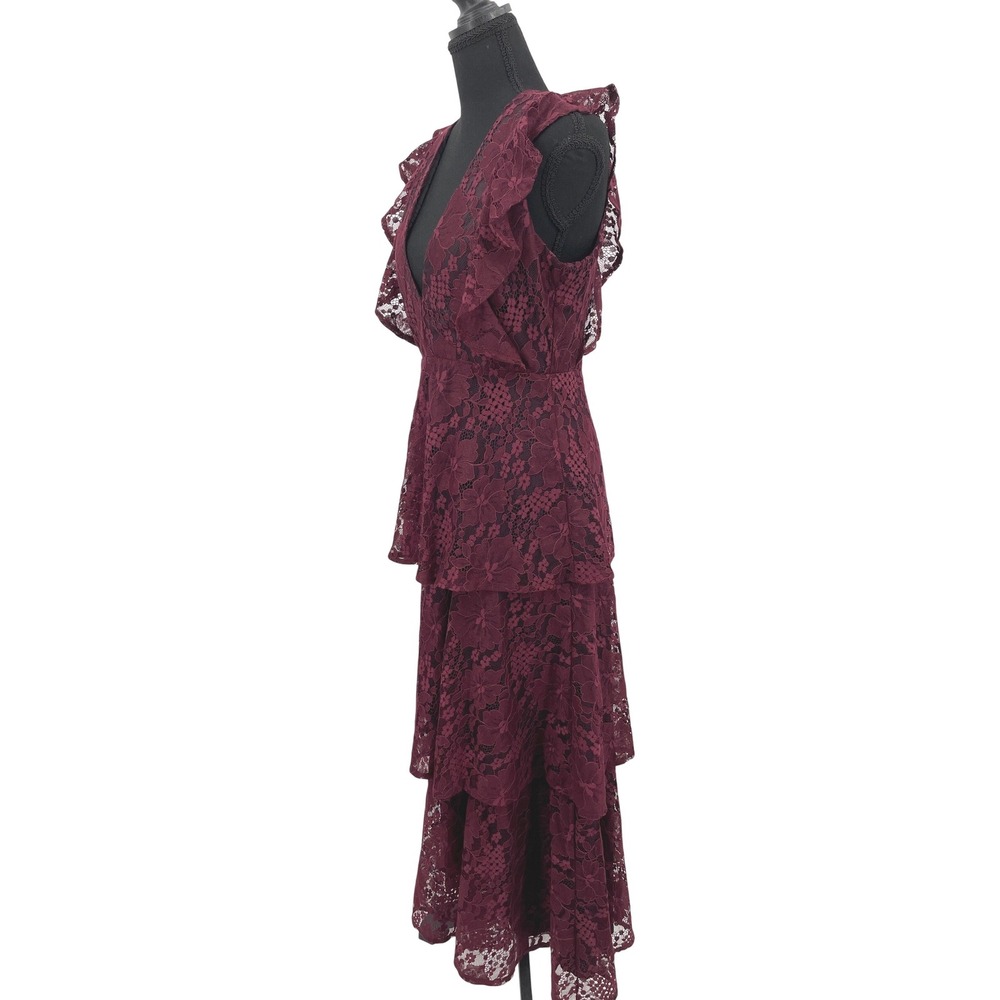 Lulus Molinetto Dress Womens S Burgundy Lace Tiered V-Neck Ruffle Wedding Guest - Picture 3 of 10